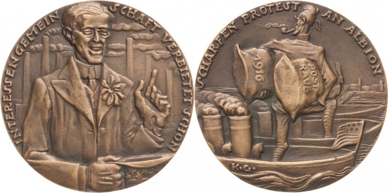 Medailleur Goetz, Karl 1875 - 1950
 Bronzegußmedaille 1916. Englischer Postraub...