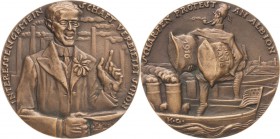 Medailleur Goetz, Karl 1875 - 1950
 Bronzegußmedaille 1916. Englischer Postraub. Hüftbild Woodrow Wilsons vor Schornsteinen / Posträuber mit zwei gro...