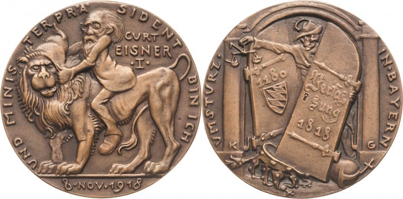 Medailleur Goetz, Karl 1875 - 1950
 Bronzegußmedaille 1918. Umsturz in Bayern. ...