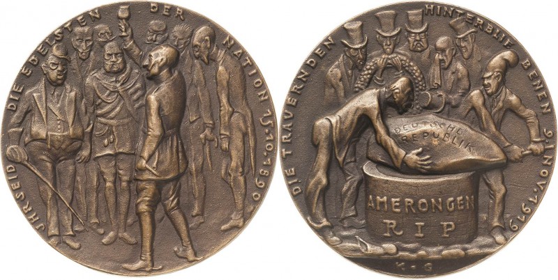 Medailleur Goetz, Karl 1875 - 1950
 Bronzegußmedaille 1919. "Die trauernden Hin...