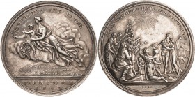 Napoleon, Befreiungskriege und ihre Jubiläen
 Silbermedaille 1814 (Loos) Auf den Frieden von Paris. Schwebende Friedensgöttin nach links hält Ölzweig...