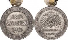 Napoleon, Befreiungskriege und ihre Jubiläen
 Versilberte Bronzemedaille 1913 (Poellath) Jahrhundertfeier der Schlacht bei Waterloo - Erinnerungsmeda...