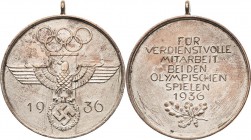 Olympische Spiele und Kongresse
Berlin 1936 - XI. Olympische Sommerspiele Versilberte Bronzemedaille Erinnerungsmedaille. Emblem / 7 Zeilen Schrift ü...