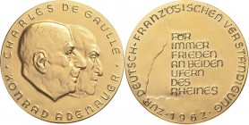 Personenmedaillen
Adenauer, Konrad 1876-1967 Goldmedaille 1962 (ohne Signatur) Auf die Detusch-Französische Verständigung. Köpfe Charles de Gaulle un...