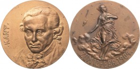 Personenmedaillen
Kant, Immanuel 1724-1804 Bronzemedaille 1904 (A. M. Wolff) 100. Todestag. Brustbild halblinks / Auf Wolken schwebende weibliche Ges...