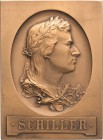 Personenmedaillen
Schiller, Friedrich von 1759-1805 Einseitige Bronzeplakette o.J. (Mayer & Wilhelm) Kopf nach rechts im vertieften Oval. 67,8 x 49,3...