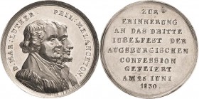 Reformation-Ereignisse und Jubiläen
 Silbermedaille 1830 (J. Th. Stettner) 300 Jahre Augsburger Konfession in Nürnberg. Brustbilder Luthers und Melan...