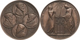 Reformation-Ereignisse und Jubiläen
 Bronzemedaille 1835 (A. Bovy) 300 Jahre Reformation in Genf. Medaillons mit Porträts der Reformatoren Farel, Cal...