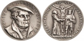 Reformation-Ereignisse und Jubiläen
 Silbermedaille 1924 (K. Goetz) 400 Jahre Reformation in Jena. Brustbild Martin Luthers halbrechts / Vor gekreuzi...