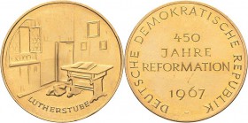 Reformation-Ereignisse und Jubiläen
 Goldmedaille 1967 (Münze Berlin) 450 Jahre Reformation - Lutherstube. 26,6 mm, 15,0 g ca. 900er Gold Schnell 400...