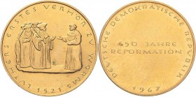 Reformation-Ereignisse und Jubiläen
 Goldmedaille 1967 (Münze Berlin) 450 Jahre Reformation - Reichstag in Worms. 26,5 mm, 14,94 ca 900er Gold. Schne...