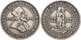 Reformation-Personen
Hus, Jan 1370-1415 Silbergußmedaille o.J. (18. Jh.) (unsigniert nach Wermuth) Hus-Taler. Brustbild nach rechts / Hus mit hoher K...