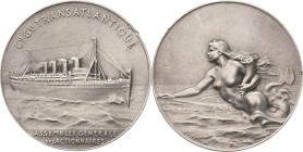 Schifffahrt
 Versilberte Bronzemedaille o.J. (1910) (L. Patriarche) Aktionärsversammlung der Gesellschaft Transatlantique. Passagierdampfer auf Hoher...