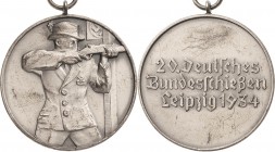 Schützenmedaillen - Bundesschießen
XX. Deutsches Bundesschießen 1934 - Leipzig Silbermedaille 1934. Stehender Schütze mit Gewehr im Anschlag nach rec...