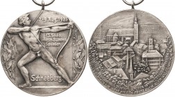 Schützenmedaillen - Deutschland
Schneeberg Silbermedaille 1925. 13. Sächsisches Wettin-Bundesschießen. Unbekleideter Jüngling, einen Bogen spannend /...