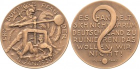 Weimarer Republik
 Bronzemedaille 1923 (unsigniert) Besetzung des Ruhrgebietes durch belgisch-französische Besatzungstruppen. Gallischer Hahn zerdrüc...
