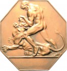 Hofner, Otto 1879-1946 Einseitige Bronzeplakette o.J. Samsons Kampf mit dem Löwen. 79 x 75 mm, 152,12 g Vorzüglich