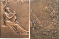 Jugendstil
 Bronzeplakette o.J. (Frédéric Vernon) Unter einem Baum sitzende weibliche Gestalt mit Lyra / Arkadische Landschaft mit Schafen. Randpunze...