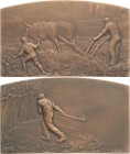 Jugendstil
 Bronzeplakette o.J. (Lucien Coudray) Ackerbau.Bauer hinter Pflug mit zwei Ochsen, die von einem Jungen getrieben werden / Bauer beim Mähe...