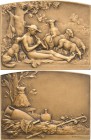 Jugendstil
 Bronzeplakette 1904 (Pierre Lenoir) Bucolique. Hirte unter einem Baum sitzend und Flöte spielend, umher Schafe und Hund / Neben landwirts...