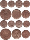 Porzellanmünzen - Reichsmünzen
Deutsches Reich 10, 20 und 50 Pfennig, 1. 2. 3 und 5 Mark 1920. Stehende Schwerter. Gipsform Scheuch 11-17 jeweils a K...