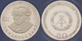 Gedenkmünzen Polierte Platte
 20 Mark 1974. Kant. Im verplombten Originaletui Jaeger 1549 Polierte Platte