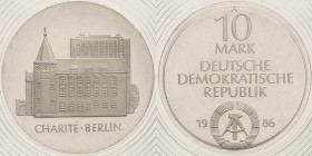 Gedenkmünzen Polierte Platte
 10 Mark 1986. Charité. Im verplombten Originaletui Jaeger 1612 Polierte Platte