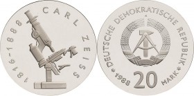 Gedenkmünzen Polierte Platte
 20 Mark 1988. Zeiss. Lose in Kapsel Jaeger 1621 Polierte Platte