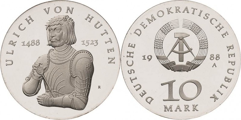Gedenkmünzen Polierte Platte
 10 Mark 1988. Hutten. Lose in Kapsel Jaeger 1622 ...