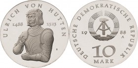 Gedenkmünzen Polierte Platte
 10 Mark 1988. Hutten. Lose in Kapsel Jaeger 1622 Polierte Platte