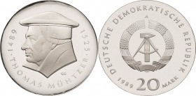 Gedenkmünzen Polierte Platte
 20 Mark 1989. Müntzer. Lose in Kapsel Jaeger 1624 Polierte Platte