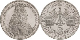 Gedenkmünzen
 5 DM 1955 G Markgraf von Baden Jaeger 390 Min. Randfehler, fast Stempelglanz