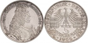 Gedenkmünzen
 5 DM 1955 G Markgraf von Baden Jaeger 390 Fast vorzüglich