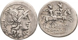 Römische Republik
 L. Sempronius Pitio 148 v. Chr Denar Romakopf mit Flügelhelm nach rechts, davor Wertzeichen X, PITIO / Dioskuren nach rechts, daru...