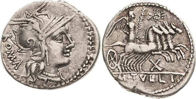 Römische Republik
M. Tullius 120 v. Chr Denar Romakopf mit Flügelhelm nach rech...