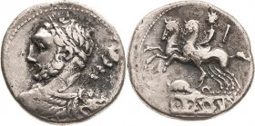 Römische Republik
Ti. Quinctius 112-111 v. Chr Denar Herkuleskopf mit geschulterter Keule nach links / 2 galoppierende Pferde nach links und nackter ...