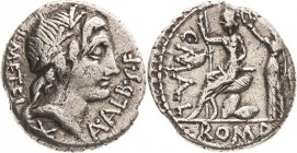 Römische Republik
C. Publicius Malleolus, A. Postumius Albinus und L. Metellus 96 v. Chr Denar Apollokopf nach rechts, L METEL / A ALB S F / Auf Schi...