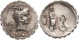 Römische Republik
L. Roscius Fabatus 64 v. Chr Denar (Serratus) Kopf der Juno Saspita mit Ziegenfell nach rechts, dahinter Doppelfüllhorn, L ROSCI / ...