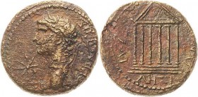 Architektur auf römischen und griechischen Münzen
Claudius 41-45 Bronze, Milet/Ionia Kopf nach links, davor Stern / Sechssäuliger Tempel SNG Cop. 100...