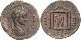 Architektur auf römischen und griechischen Münzen
Elagabalus 218-222 Bronze, Berytus/Phoenicia Brustbild mit Lorbeerkranz nach rechts / Viersäuliger ...