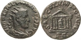 Architektur auf römischen und griechischen Münzen
Philipp I. 244-249 Dupondius 248, Rom 1000 Jahre Imperium Romanum. Säkularfeiern 248. Brustbild mit...