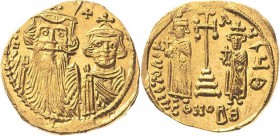 Constans II. und Constantinus IV. 641-668 Solidus 662/667, Constantinopel Die beiden Brustbilder des Constans und Constantius IV. von vorn, darüber Kr...
