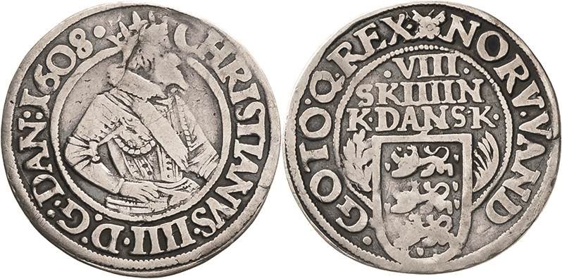 Dänemark
Christian IV. 1588-1648 8 Skilling 1608, Kopenhagen Hede 96 Sehr schön...