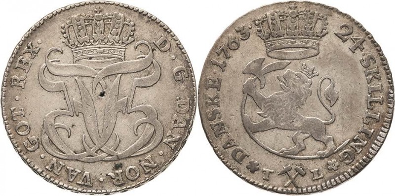 Dänemark
Frederik V. 1746-1766 24 Skilling 1763, TL-Kongsberg Hede 2 B ABH 20 S...