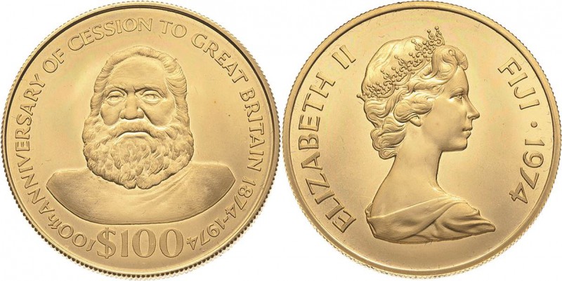 Fidschi
 100 Dollars 1974. 100 Jahre Commonwealth. 500er Gold KM 35 Friedberg 2...