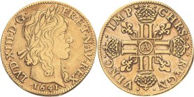 Frankreich
Ludwig XIII. 1610-1643 Louis d'or 1641, A-Paris Gadoury 58 Duplessy 1298 Friedberg 410 Droulers 23 GOLD. 6.57 g. Avers min. Graffiti, sehr...
