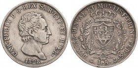 Italien-Sardinien
Karl Felix 1821-1831 5 Lire 1828, P-Genua Cudazzo 1035 l Pagani 74 Montenegro 66 Davenport 135 Selten. Sehr schön