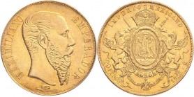 Mexiko
Maximilian 1864-1867 20 Pesos 1866, Mo-Mexiko City KM 389 Friedberg 62 GOLD. 33.69 g. Selten. Sehr schön-vorzüglich