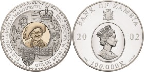 Sambia
 100000 Kwacha 2002. Tod von "Queen Mum" Elisabeth.. 3000 g. Feinsilber. Mit original Zertifikat (Nr. 101), Informationsprospekt, besticktem S...