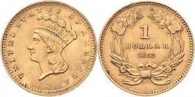 Vereinigte Staaten von Amerika
 Dollar 1862, Philadelphia Indian Princess KM 86 Friedberg 94 GOLD. 1.67 g. Vorzüglich